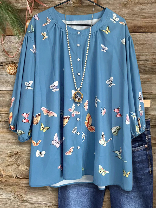 Butterfly Print Casual Blouse