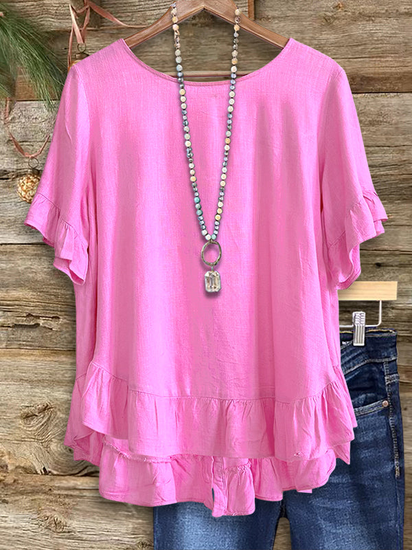 Solid Color Ruffle Casual Blouse