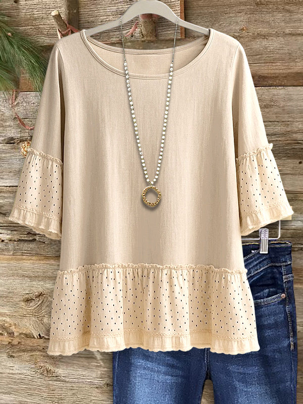 Ruffled Patchwork Casual Blouse