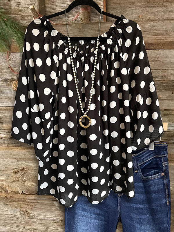 Black And White Polka Dot Print Casual Blouse
