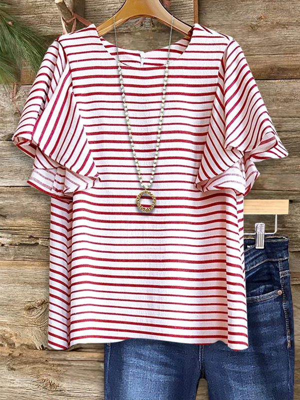 Striped Ruffled Sleeve Blouse