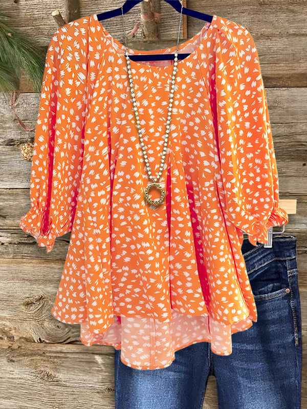 Color Block Print Casual Blouse