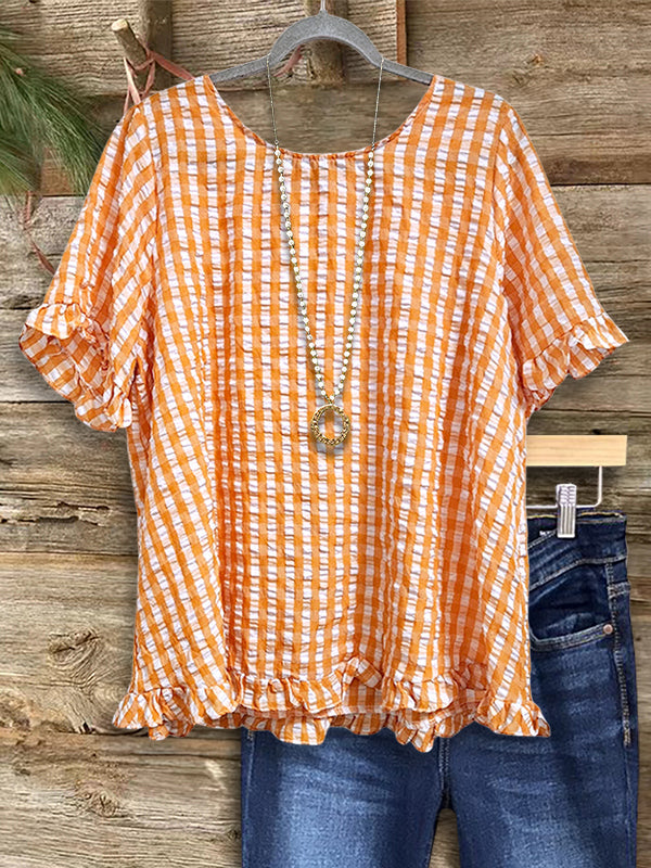 Sunny Check Ruffle Hem Blouse