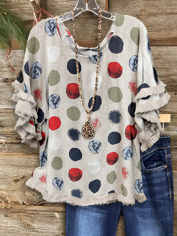 Polka Ruffle Sleeve Blouse