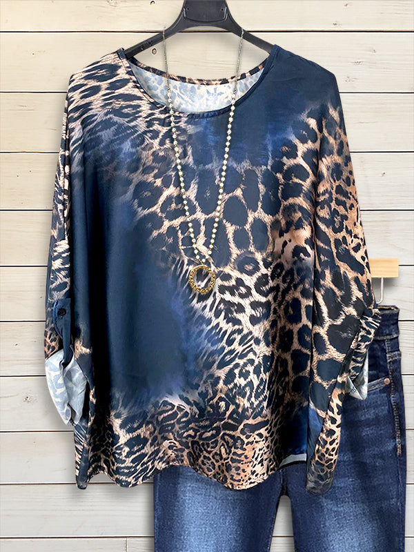 Gradient Leopard Print Loose Blouse