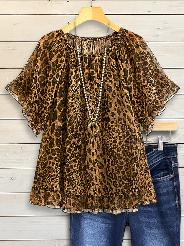 Savannah Leopard Ruffle Hem Top