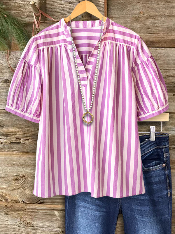 Lavender Stripe Puff Sleeve Top