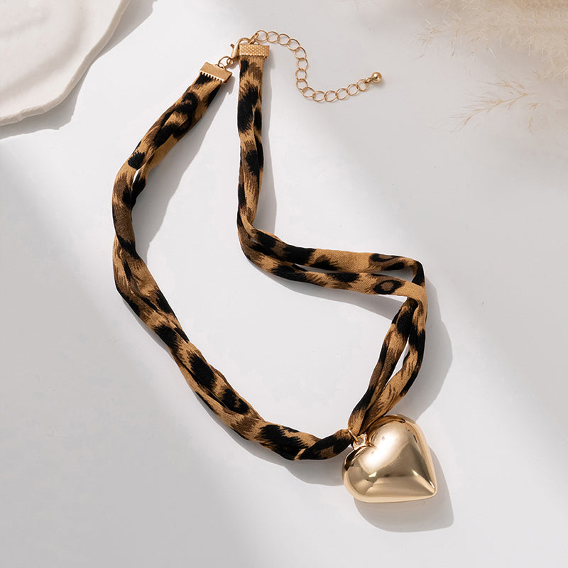 Leopard Print Heart Scarf Necklace