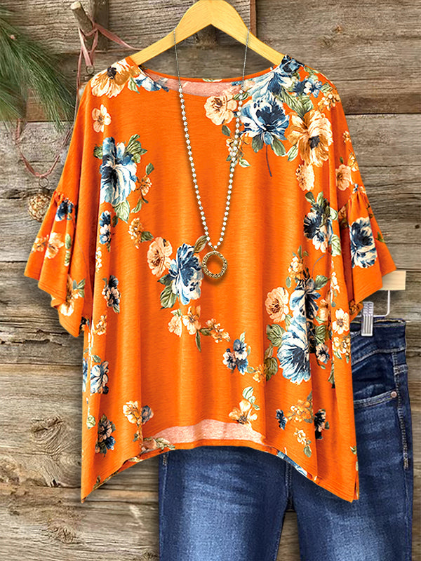 Citrus Bloom Flare Sleeve Top