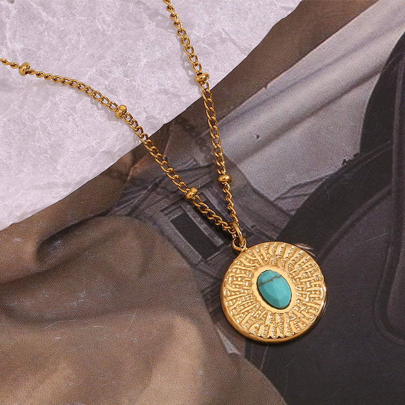 Turquoise Sunburst Pendant Necklace