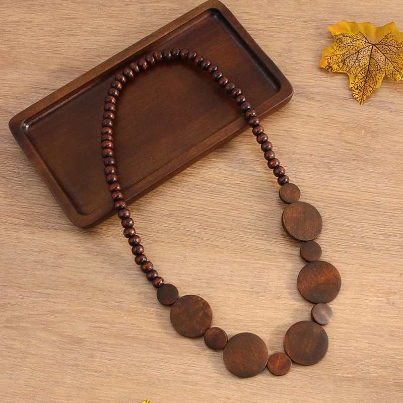 Rustic Wooden Bead Statement Necklace