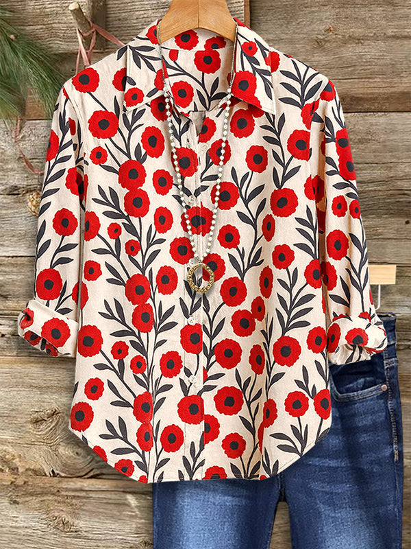 Bold Floral Collared Long Sleeve Shirt