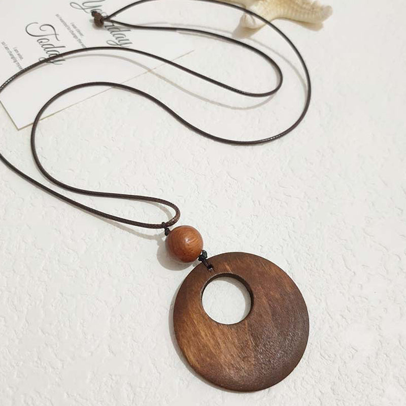 Rustic Wood Circle Pendant Necklace