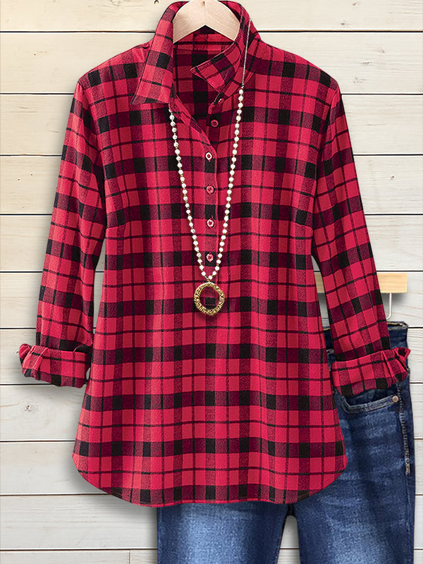 Red Plaid Collared Shirt
