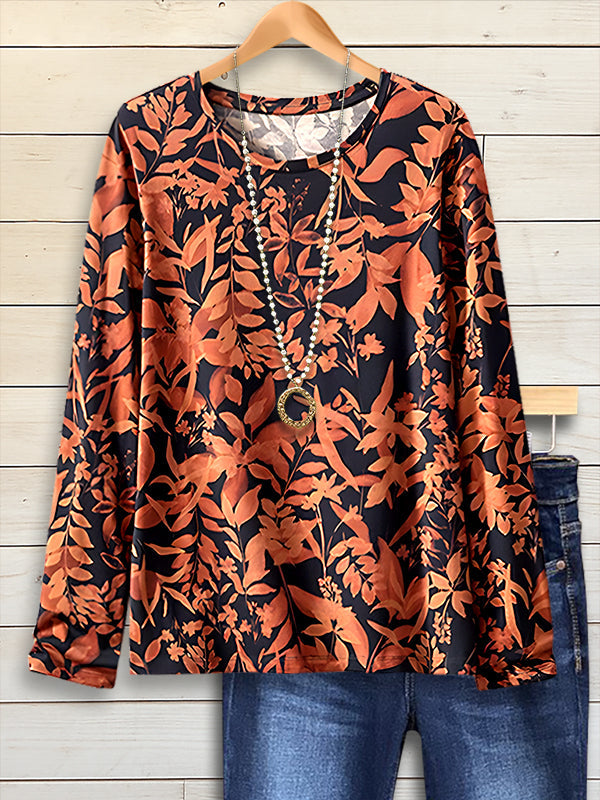 Autumn Leaves Round Neck Blouse