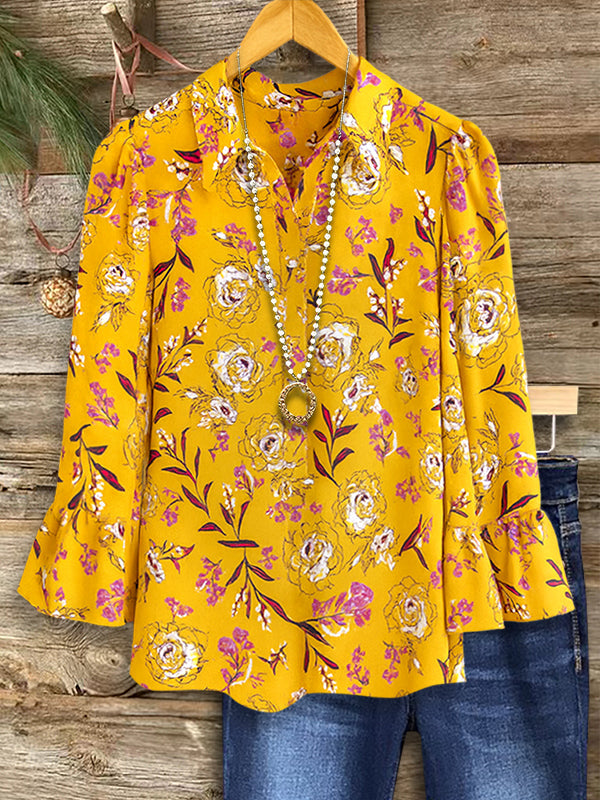 Floral Print Ruffled Sleeve Blouse