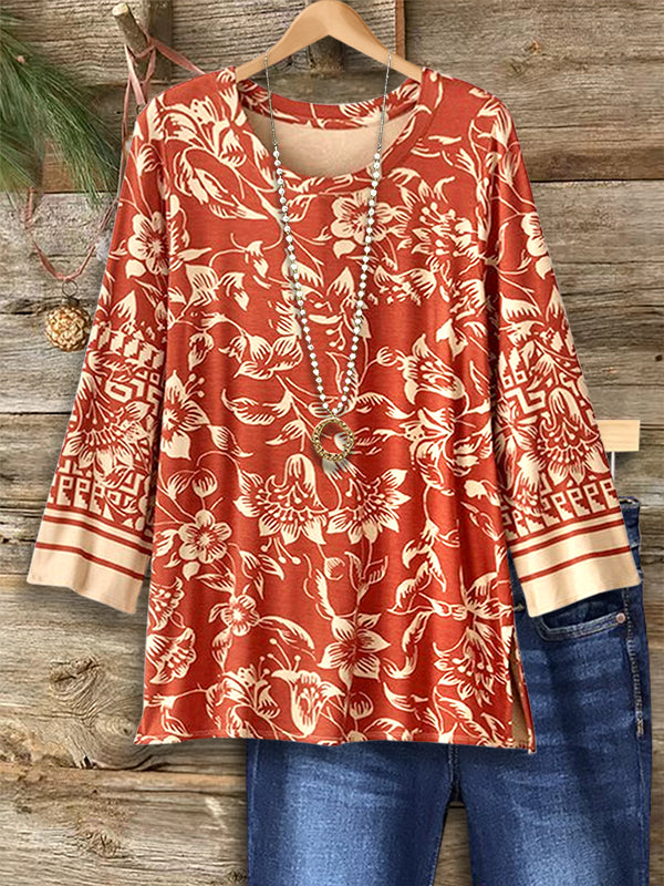 Vintage Floral Round Neck Top