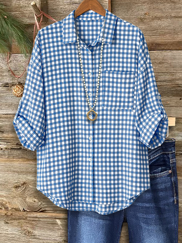 Blue Gingham Button Down Shirt