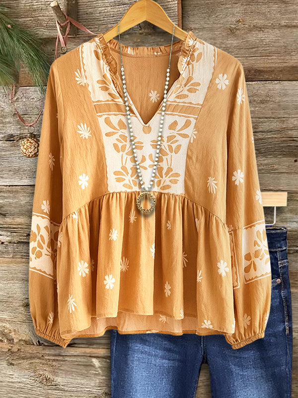 Ethnic Floral Print Casual Blouse