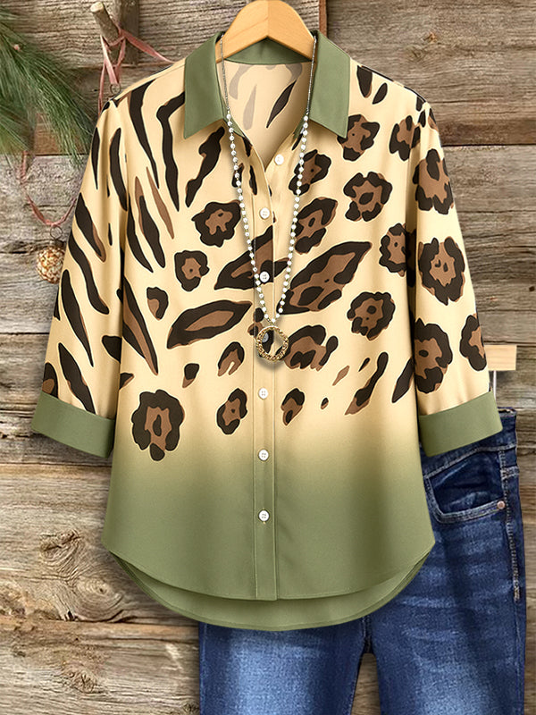 Gradient Olive Leopard Print Shirt