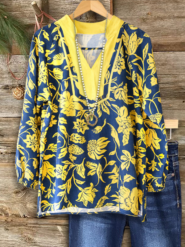 Art Floral Print Casual Blouse