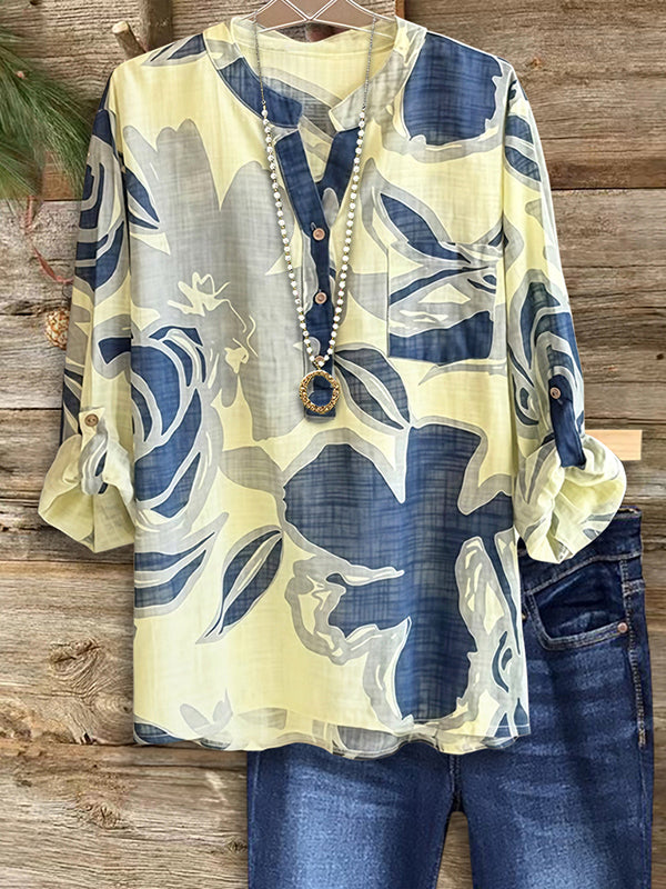 Abstract Floral Print Casual Blouse