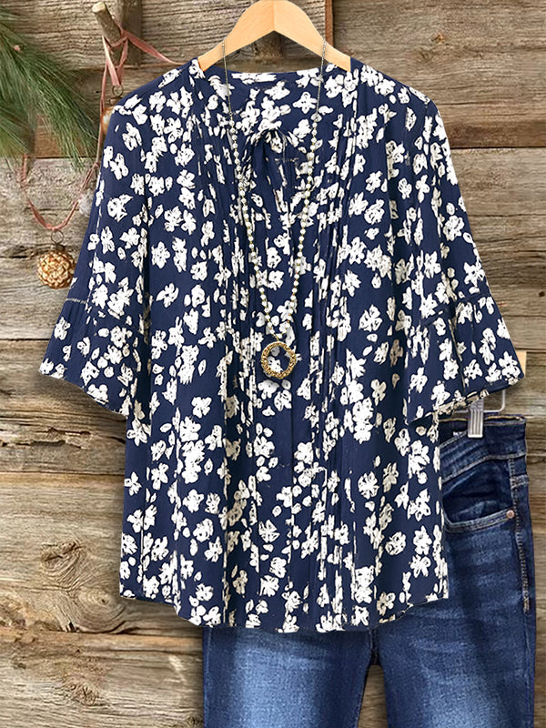 Floral Print Cleated Ruffle Blouse