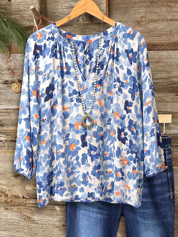 Blue Watercolor Floral Top