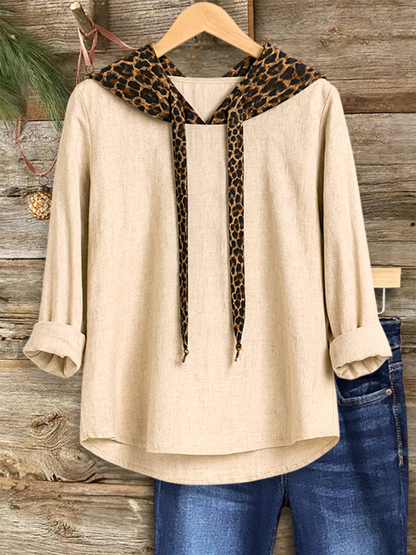 Leopard Print Patchwork Casual Hoodie