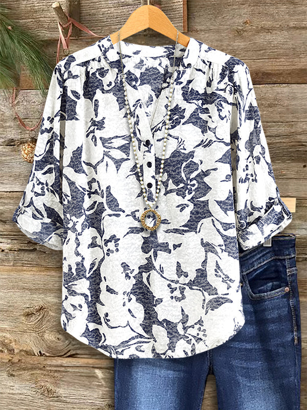 Navy Floral Casual Blouse