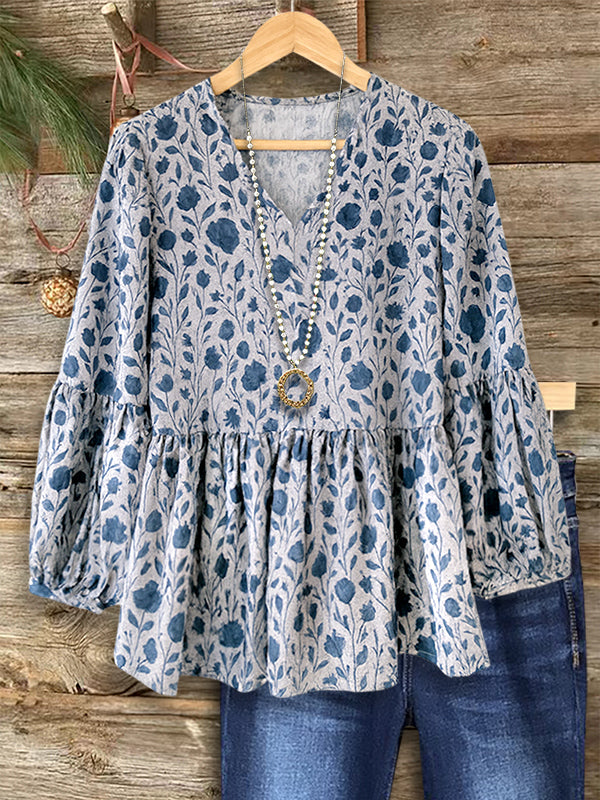 Boho Floral Ruffle Blouse