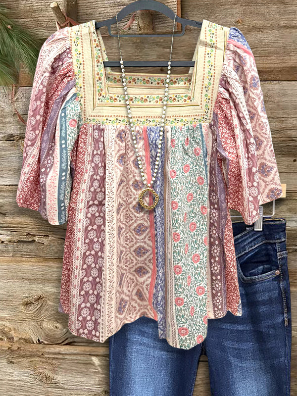 Ethnic Print Patchwork Top