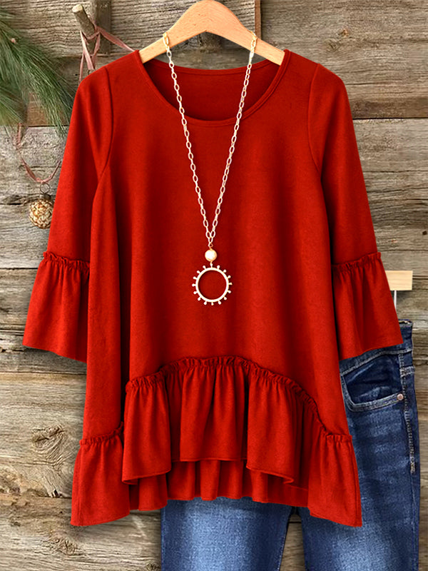 Solid Color Versatile Ruffle Top