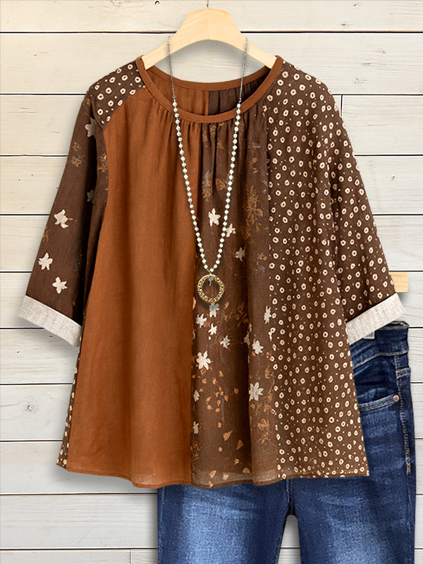 Retro Floral Patchwork Casual Top