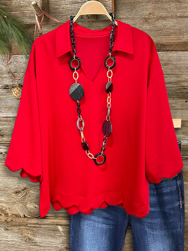 Solid Color Curved Hem Fashion Blouse