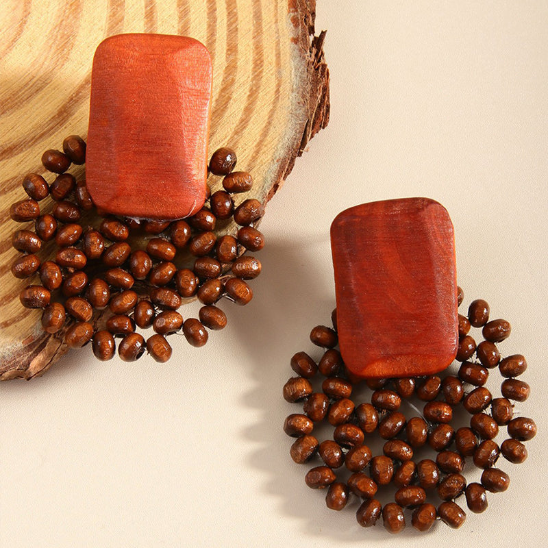 Rustic Charm Wooden Bead Earrings