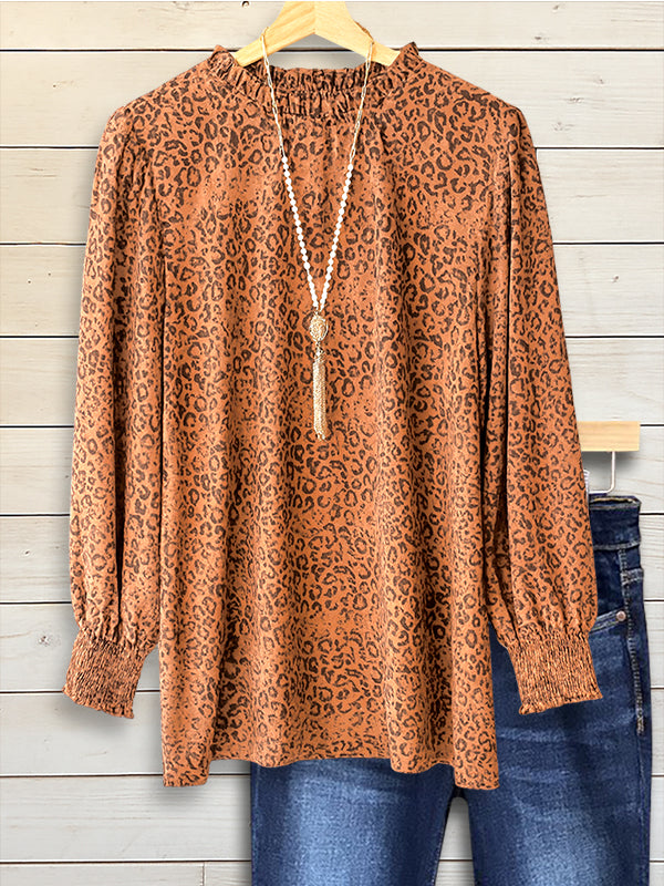 Leopard Print Ruffled Casual Blouse