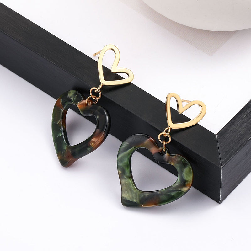 Modern Double Heart Drop Earrings