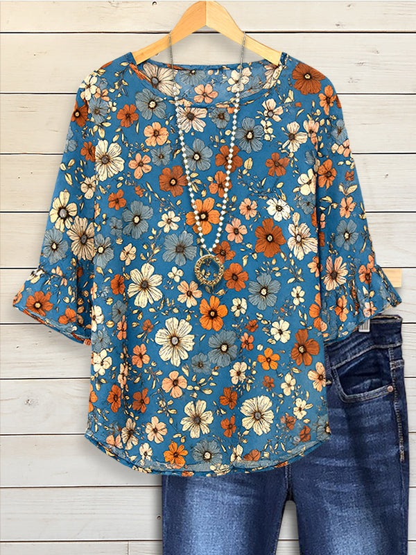 Autumn Flower Ruffle Blouse