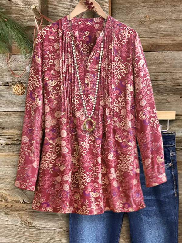 Rose Floral Pleated Blouse