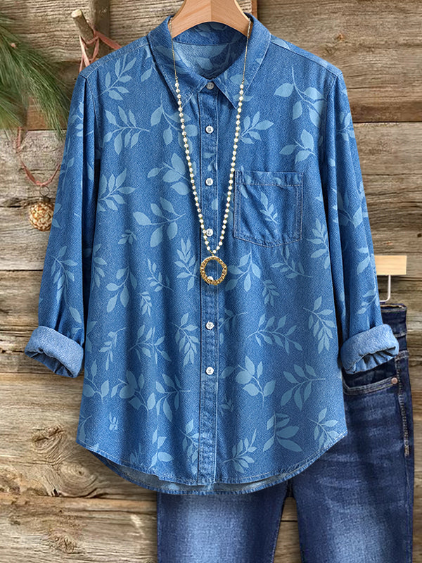 Leaf Print Casual Blouse