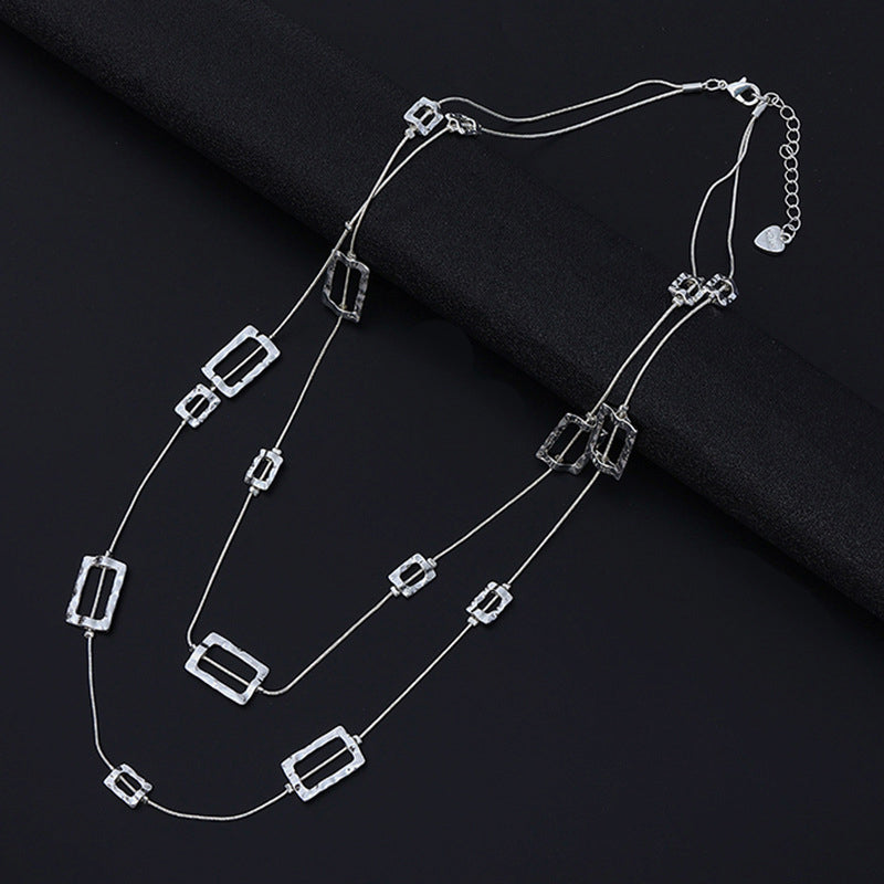 Silver Geometry Layered Necklace