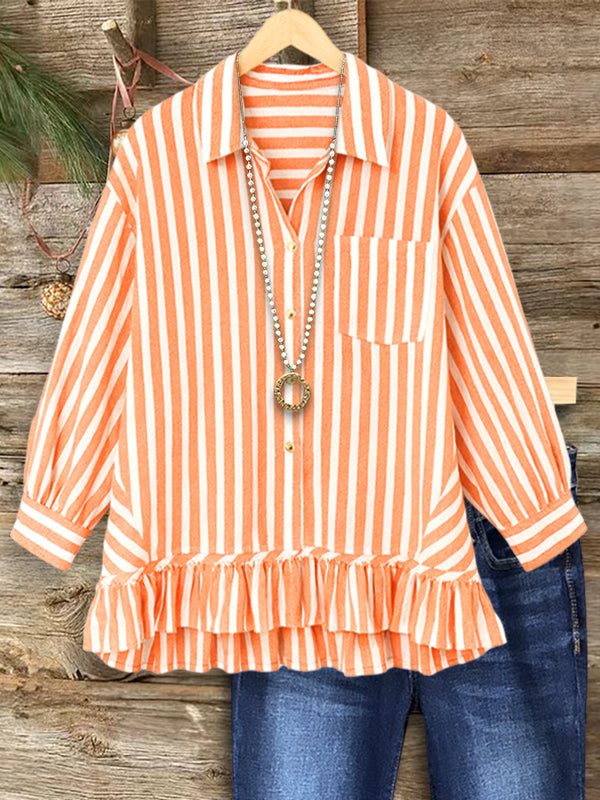 Sunset Stripe Ruffle Hem Shirt