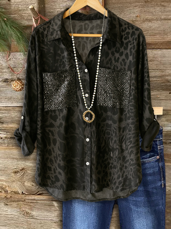 Noir Luxe Leopard Pocket Blouse