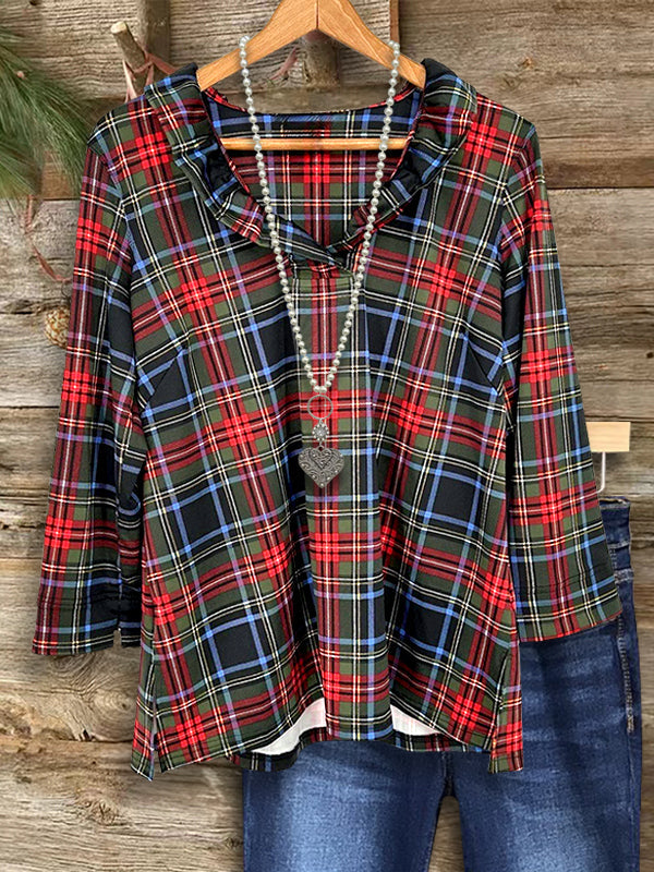 Vintage Plaid Ruffle Blouse