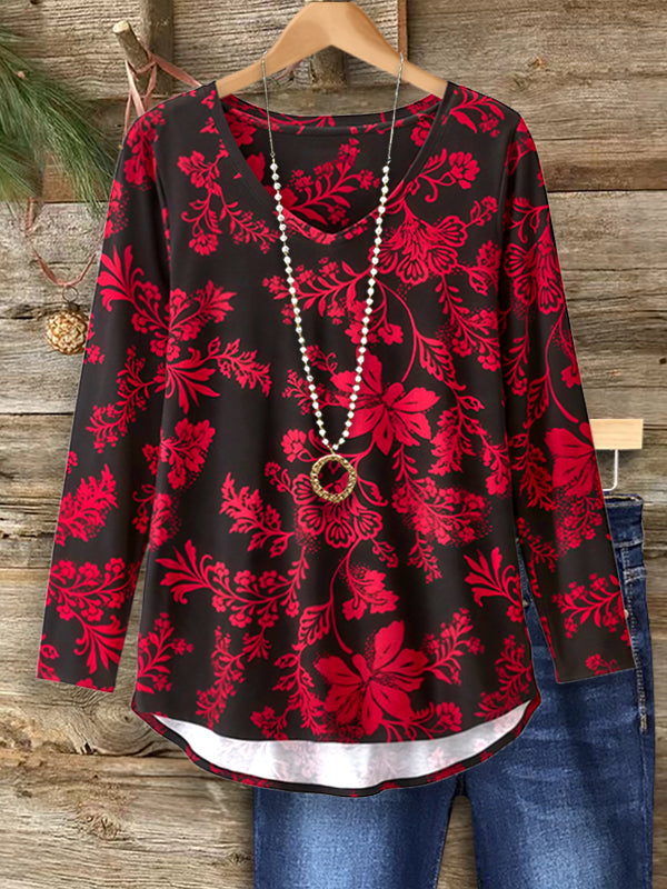 Crimson Bloom Floral Top