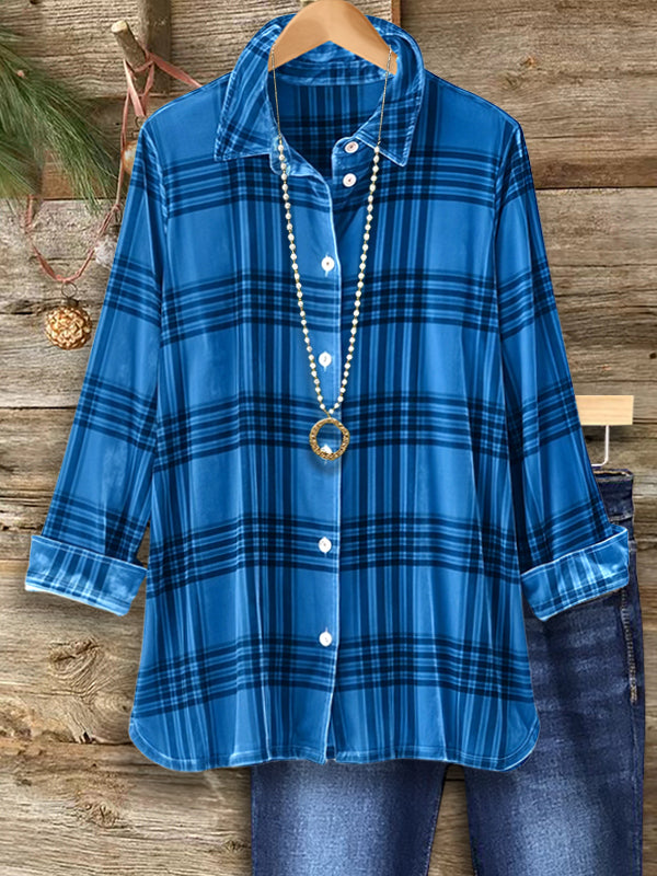 Velvet Plaid Casual Blouse