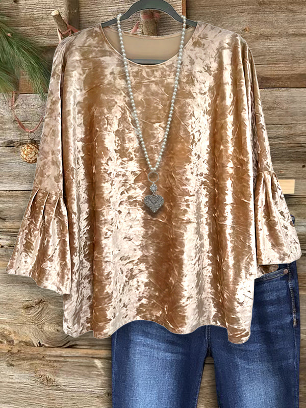 Champagne Velvet Flare-Sleeve Top