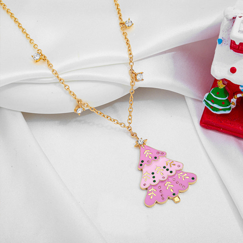 Pink Christmas Tree Pendant Necklace