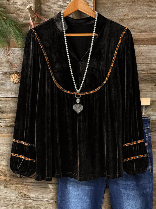Velvet Charm V-Neck Blouse